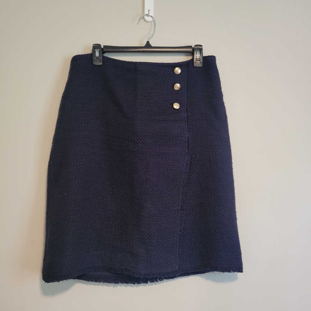 Talbots Navy Tweed Skirt with Gold Accent Buttons Size 8